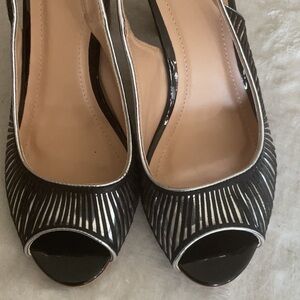 Black and Silver Peep Toe Heels